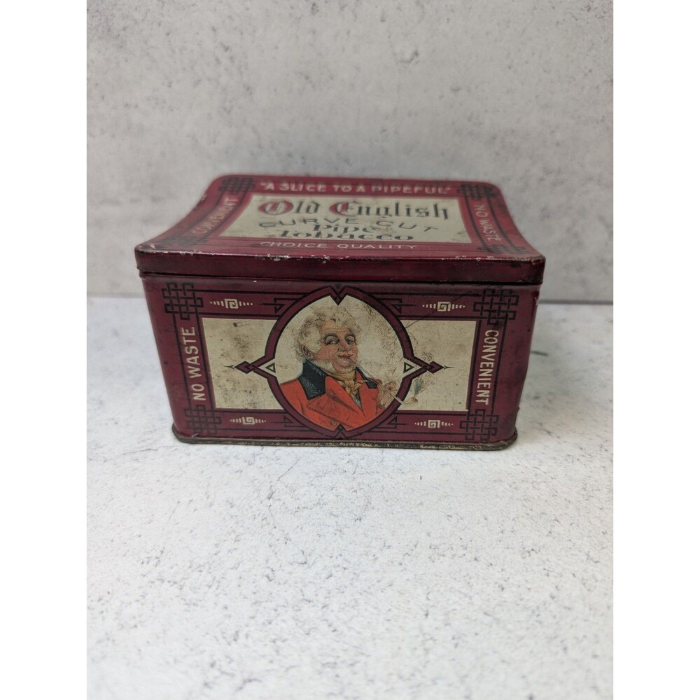 Vintage Old English Curve Cut Pipe Tobacco Tin Litho Box Tobacciana